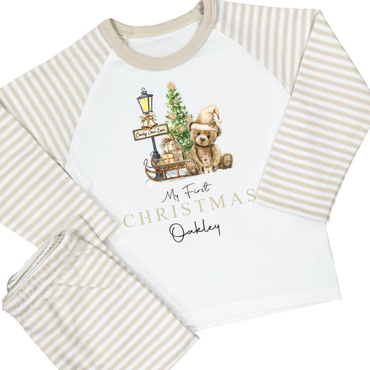 Personalised My First Christmas Pyjamas Baby Beige