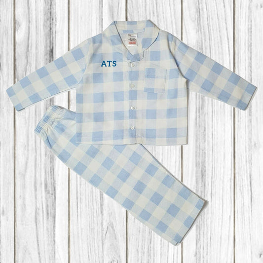 Personalised Blue Checked Pyjamas