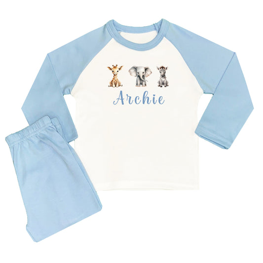 Personalised Blue Animal Safari Pyjamas