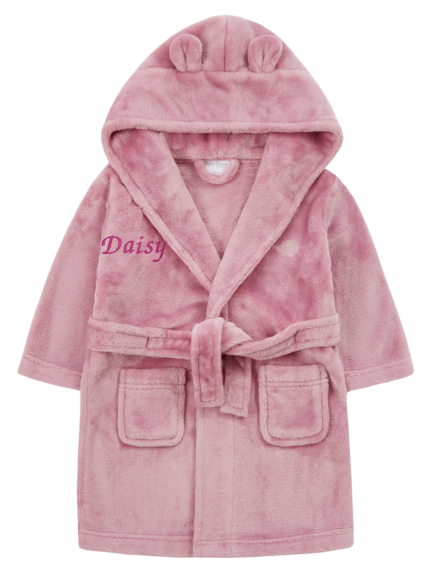 Personalised Dusky Pink Bear Ear Dressing Gown