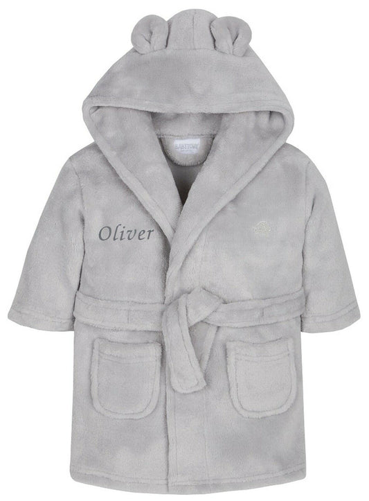 Personalised Grey Bear Ear Dressing Gown