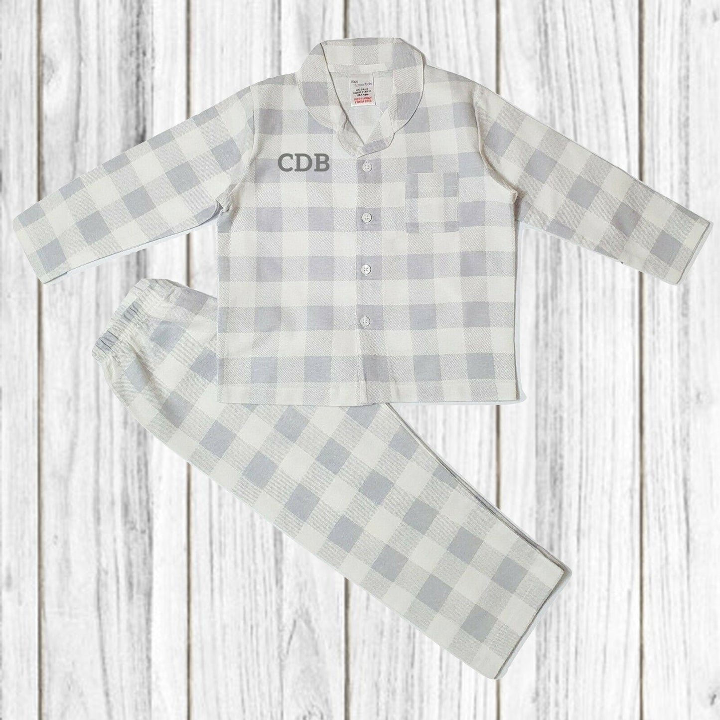 Personalised Grey Checked Pyjamas