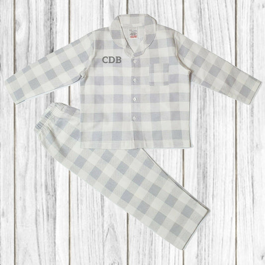 Personalised Grey Checked Pyjamas