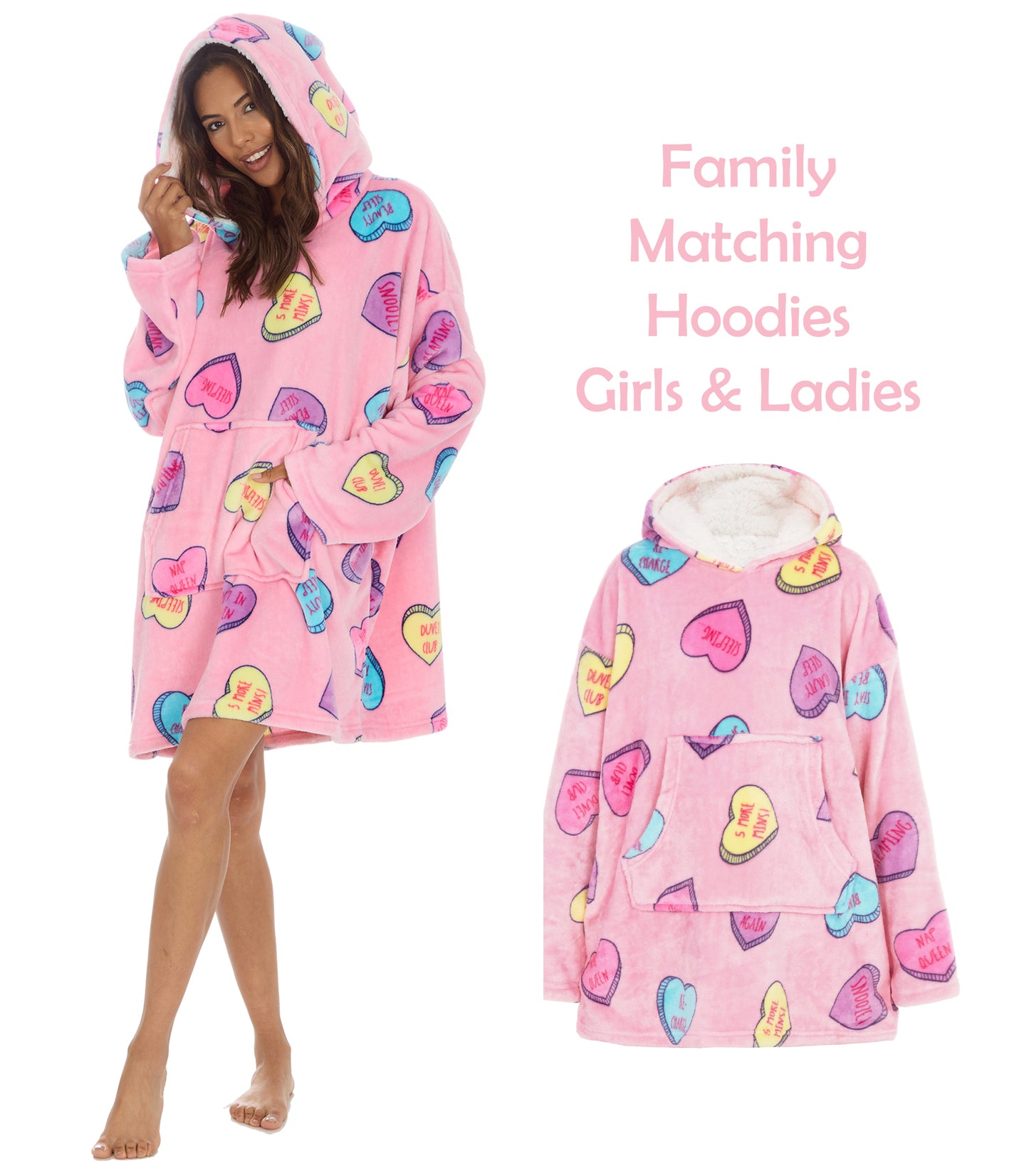 Ladies & Girls Oversized Fleece Hoodie - Heart