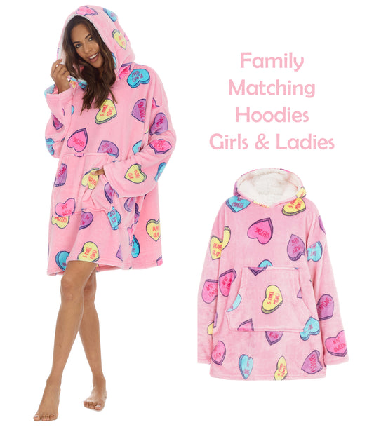 Ladies & Girls Oversized Fleece Hoodie - Heart