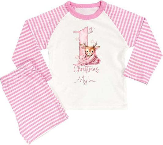 Personalised My First Christmas Pyjamas Baby Girl Pink