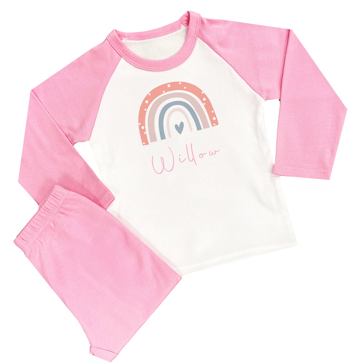 Personalised Girls Pink Rainbow Pyjamas