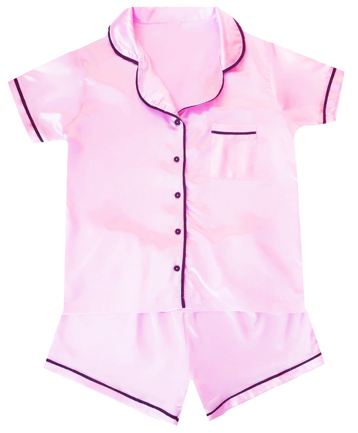 Girls Satin Short Button Pyjamas - Pink
