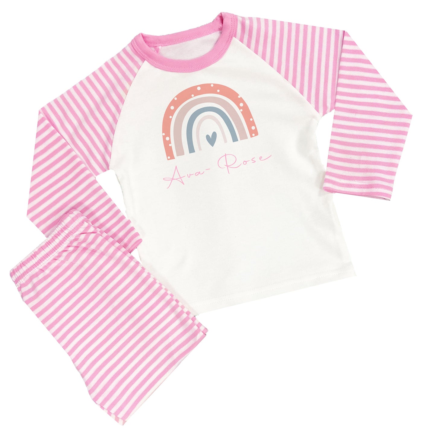Personalised Girls Pink Rainbow Pyjamas