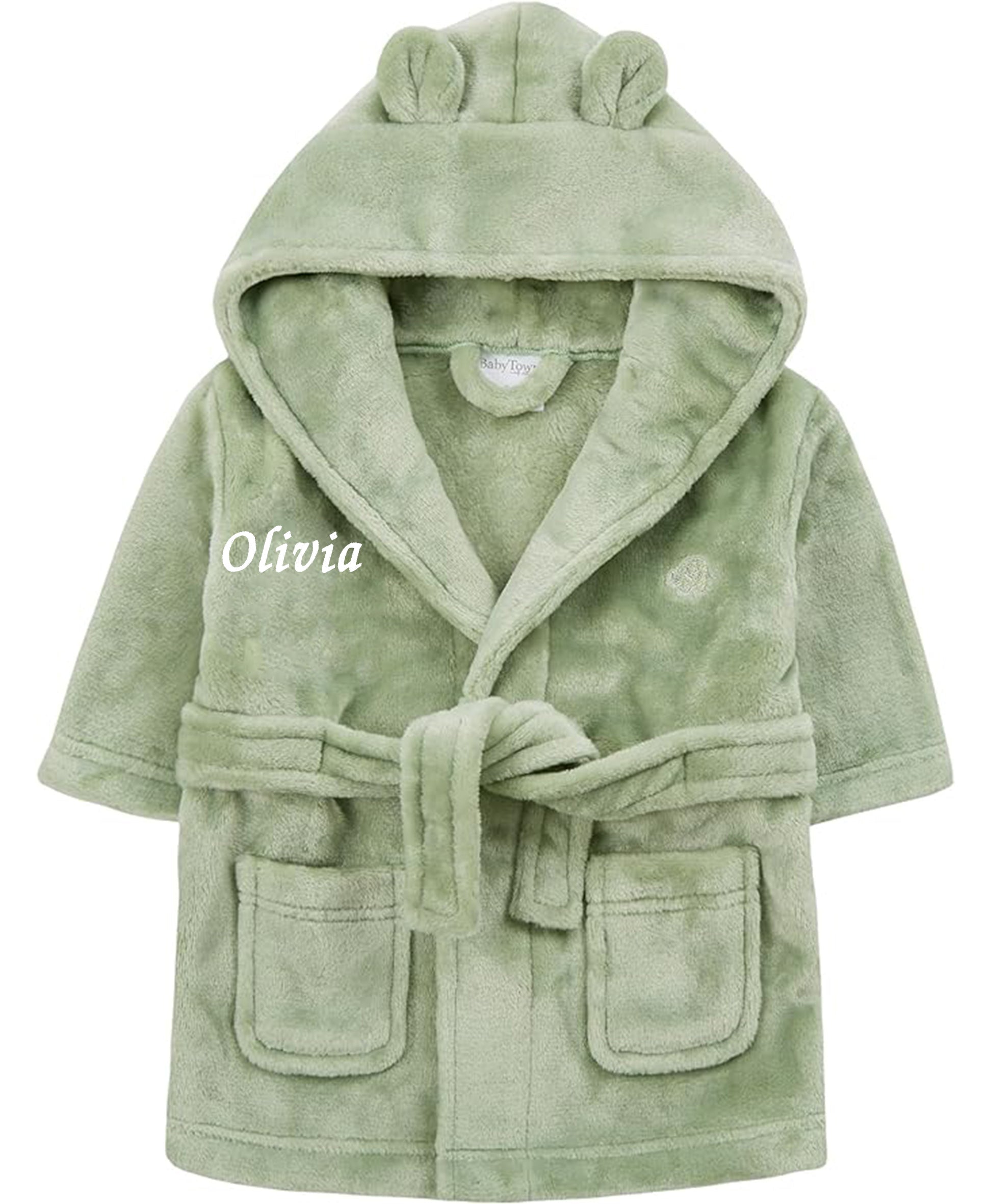 Personalised Sage Green Bear Ear Dressing Gown Pyjama Planet Personalised Sage Green Bear Ear Dressing Gown Pyjama Planet