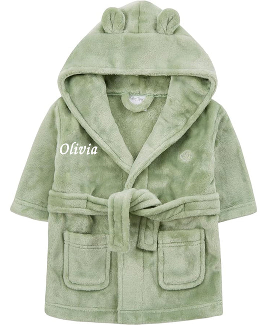 Personalised Sage Green Bear Ear Dressing Gown