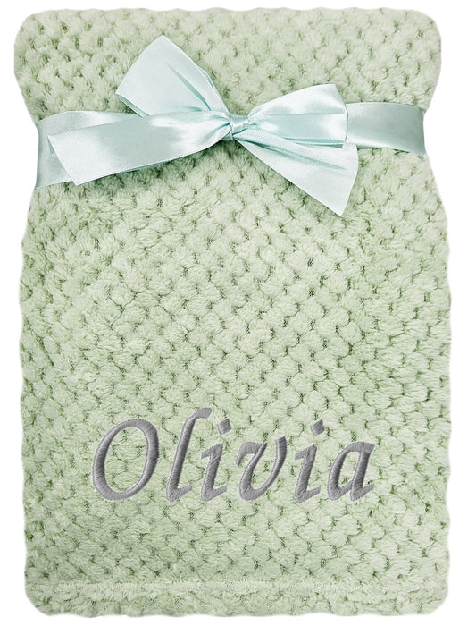 Personalised Baby Sage Green Waffle Blanket