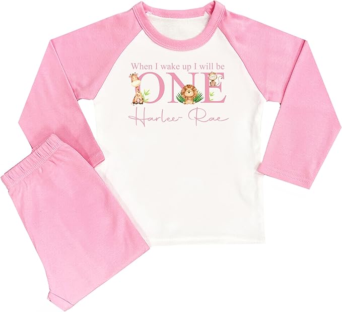 Personalised Girls Pink Safari When I Wake Up Pyjamas