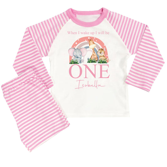 Personalised Pink Safari Rainbow When I Wake Up Pyjamas