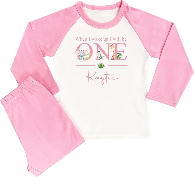 Personalised Girls Pink Safari When I Wake Up Pyjamas