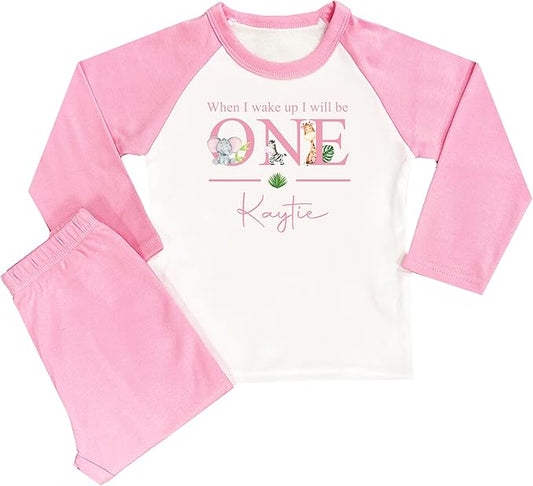 Personalised Girls Pink Safari When I Wake Up Pyjamas