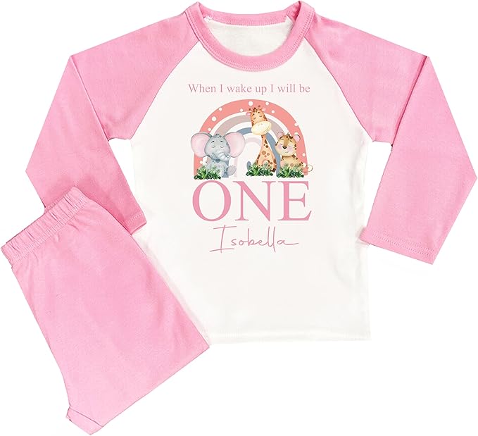Personalised Pink Safari Rainbow When I Wake Up Pyjamas