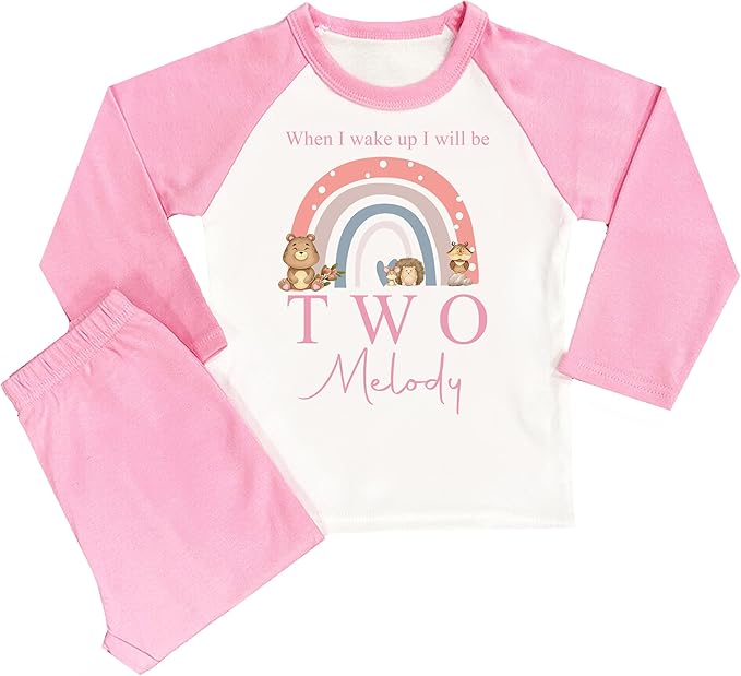 Personalised Pink Woodland Animals When I Wake Up Pyjamas