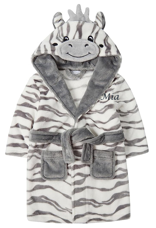 Personalised Baby Childrens Dressing Gown - Zebra