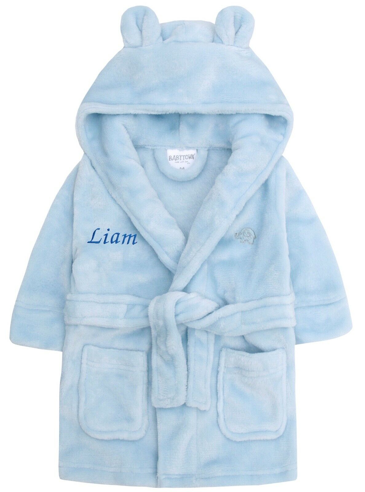Personalised Blue Bear Ear Dressing Gown