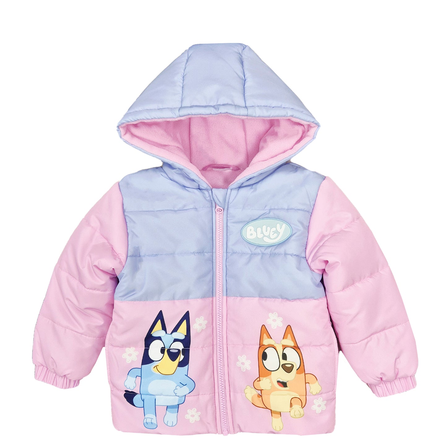 Girls Bluey Coat – Hooded Pink & Purple Puffer Jacket with Bluey & Bingo Print (Toddlers & Kids)