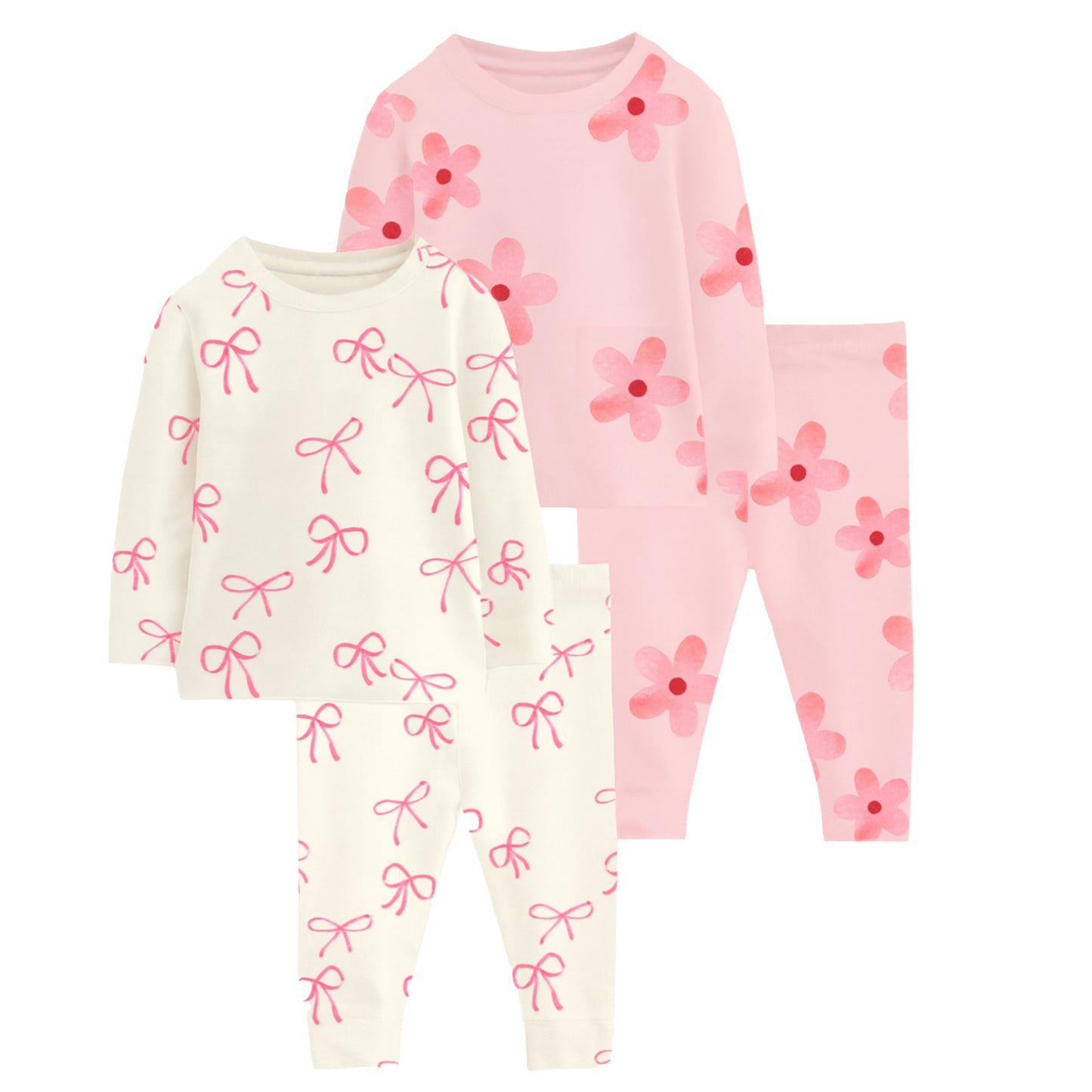 Baby Girl Bow and Flower 2 Pack Pyjamas