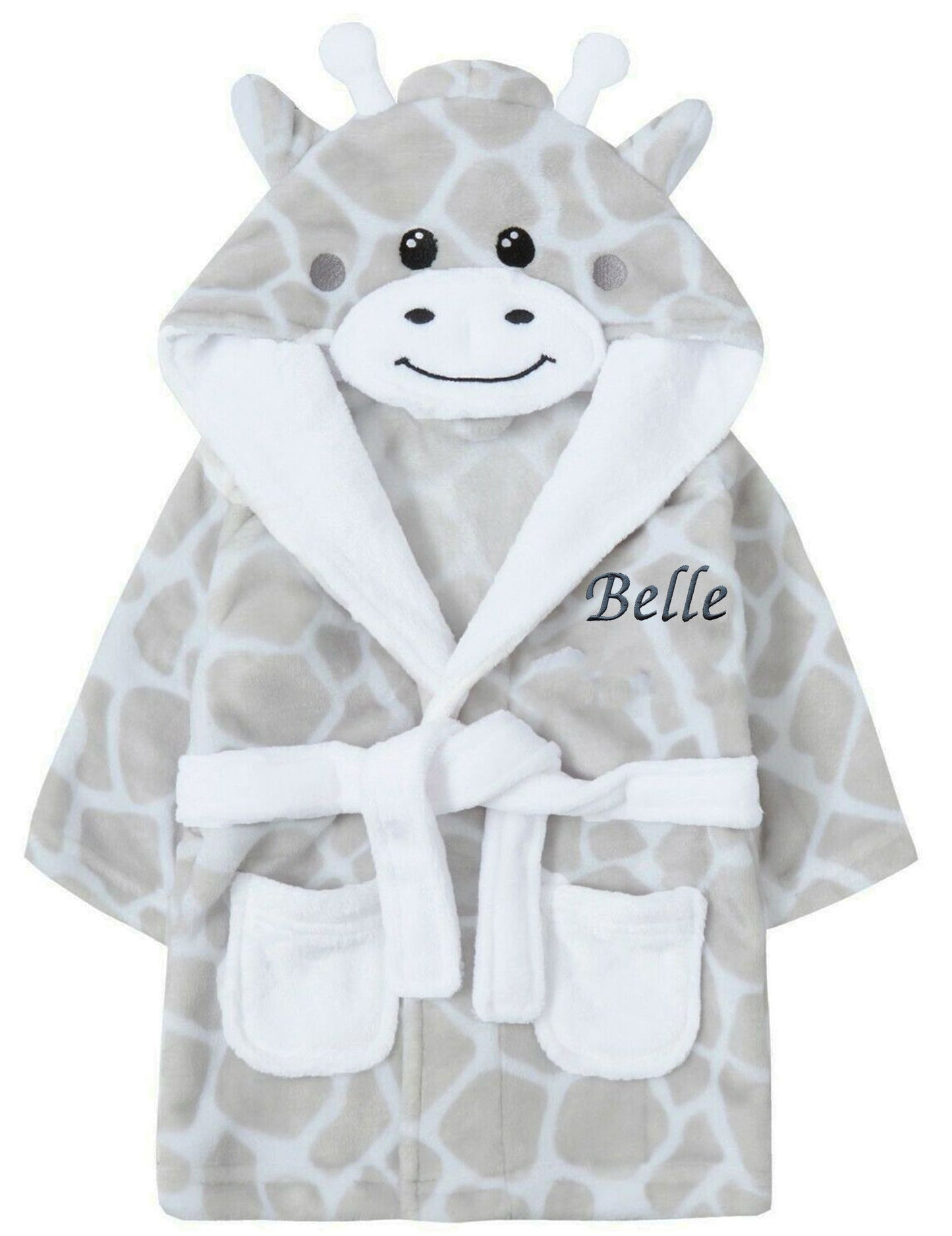 Personalised Baby Grey Giraffe Dressing Gown