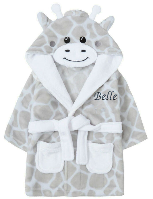 Personalised Baby Grey Giraffe Dressing Gown