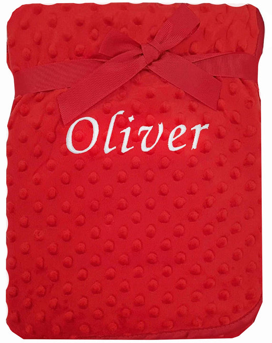 Personalised Baby Red Bobble Blanket