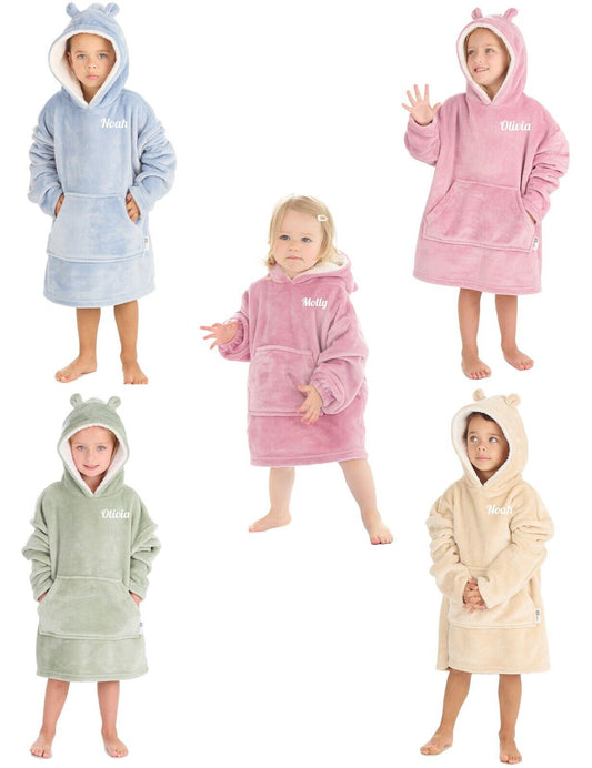 Personalised Kids Hoodie Bear Ear Oversized Blanket Hoody Soft 18ths-6 Years