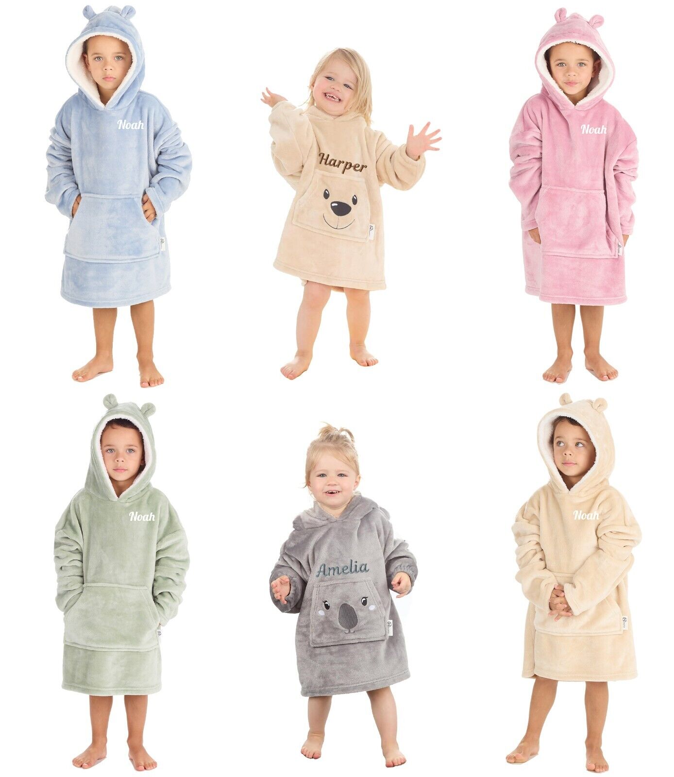 Personalised Kids Hoodie Bear Ear Oversized Blanket Hoody Soft 18ths-6 Years