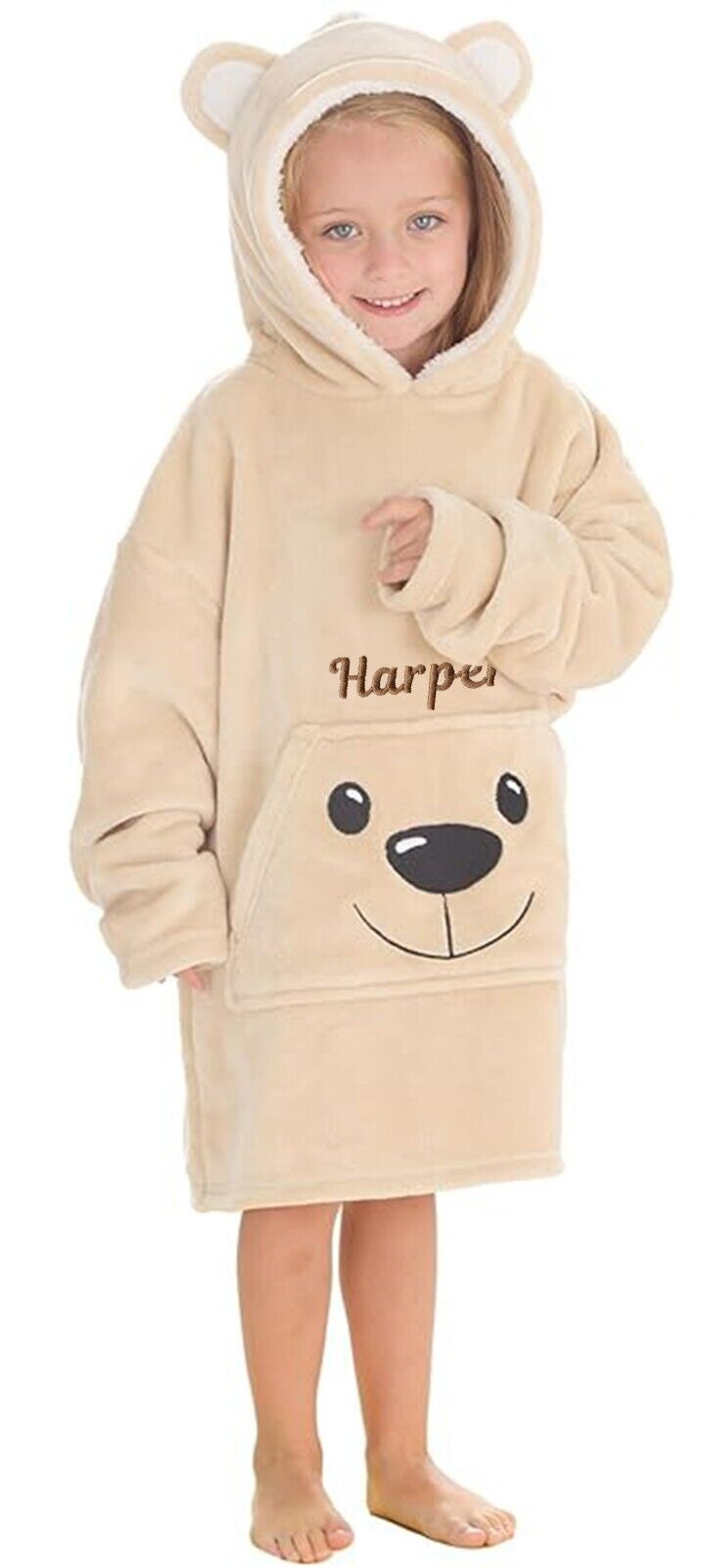 Personalised Kids Hoodie Bear Ear Oversized Blanket Hoody Soft 18ths-6 Years