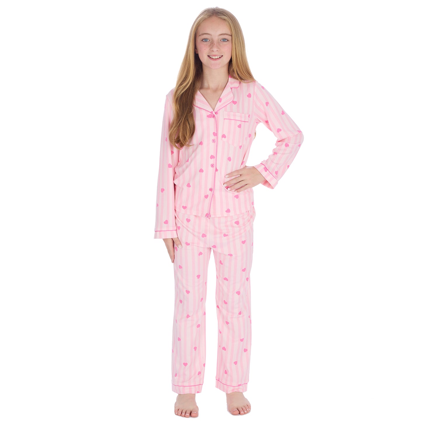 Matching Pyjamas for Ladies and Girls - Heart Striped
