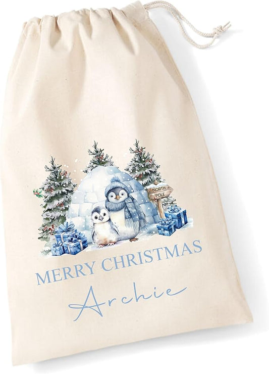 Boys Personalised Christmas Sack – Penguin