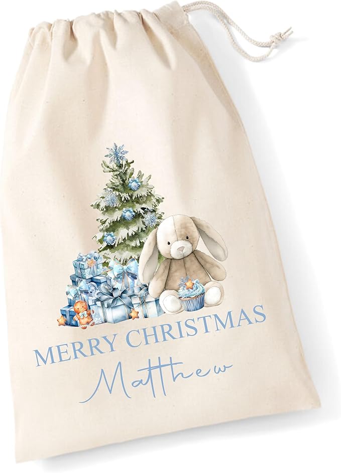 Boys Personalised Christmas Sack – Tree Bunny