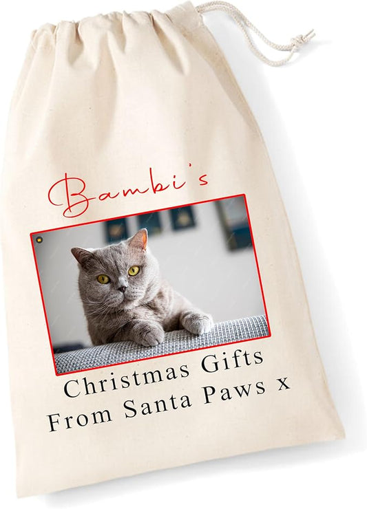 Personalised Pet Christmas Sack – Cat Photo Xmas Gift