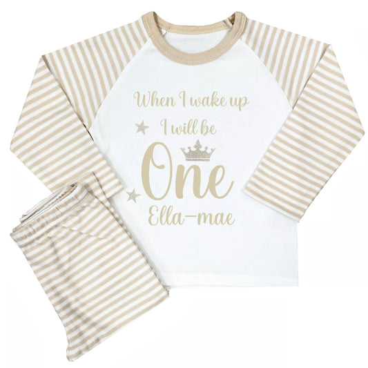 Personalised When I Wake Up Pyjamas - Beige Stripe