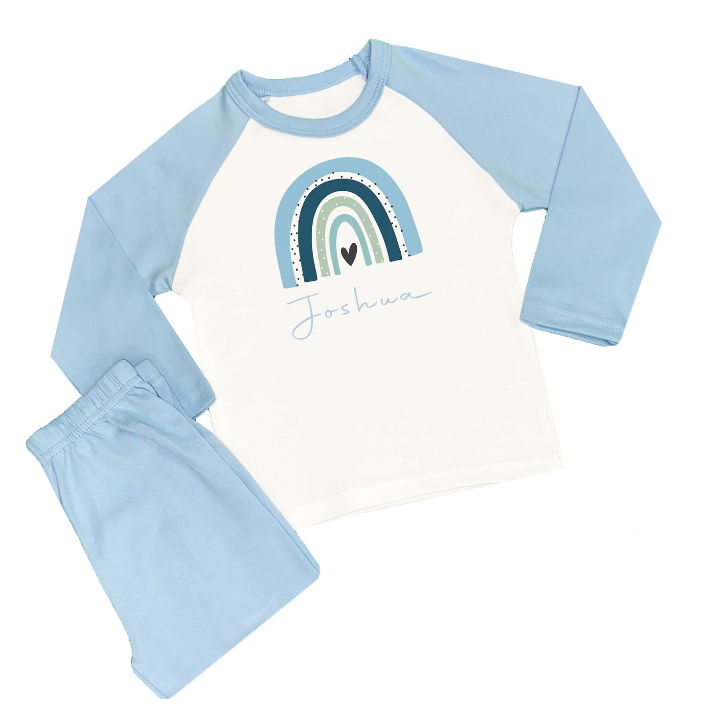 Personalised Boys Blue Rainbow Pyjamas