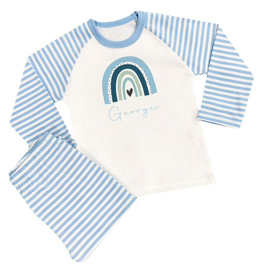 Personalised Boys Blue Rainbow Pyjamas