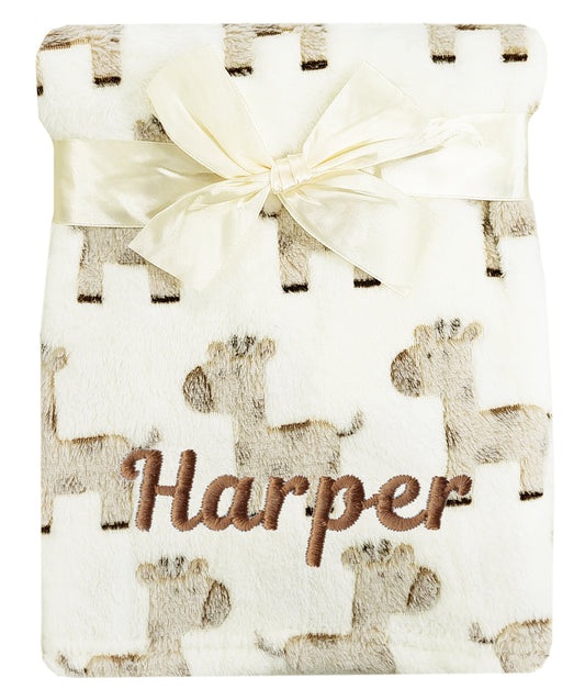 Personalised Cream Giraffe Face Blanket