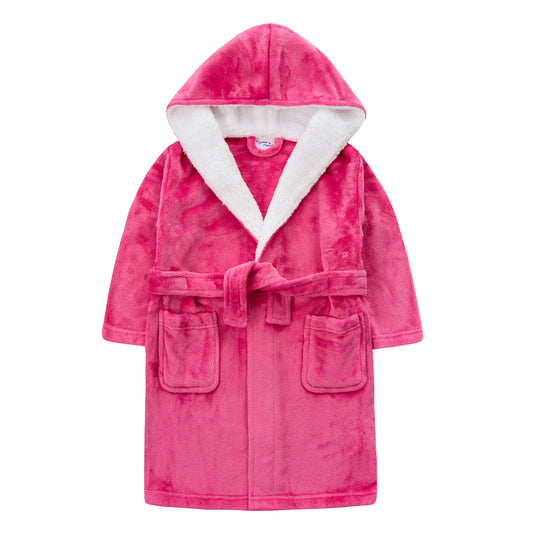 Girls Dressing Gown - Contrast Cerise Pink