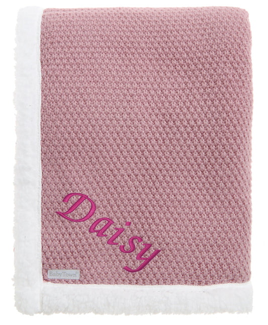 Personalised Baby Knitted Sherpa Blanket - Dusky Pink