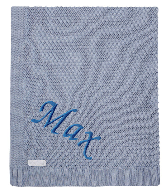 Personalised Baby Knitted Blanket - Dusky Blue