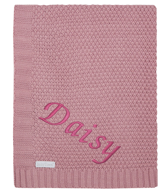 Personalised Baby Knitted Blanket - Dusky Pink