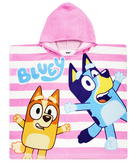 Girls Bluey Hooded Poncho Towel - Pink