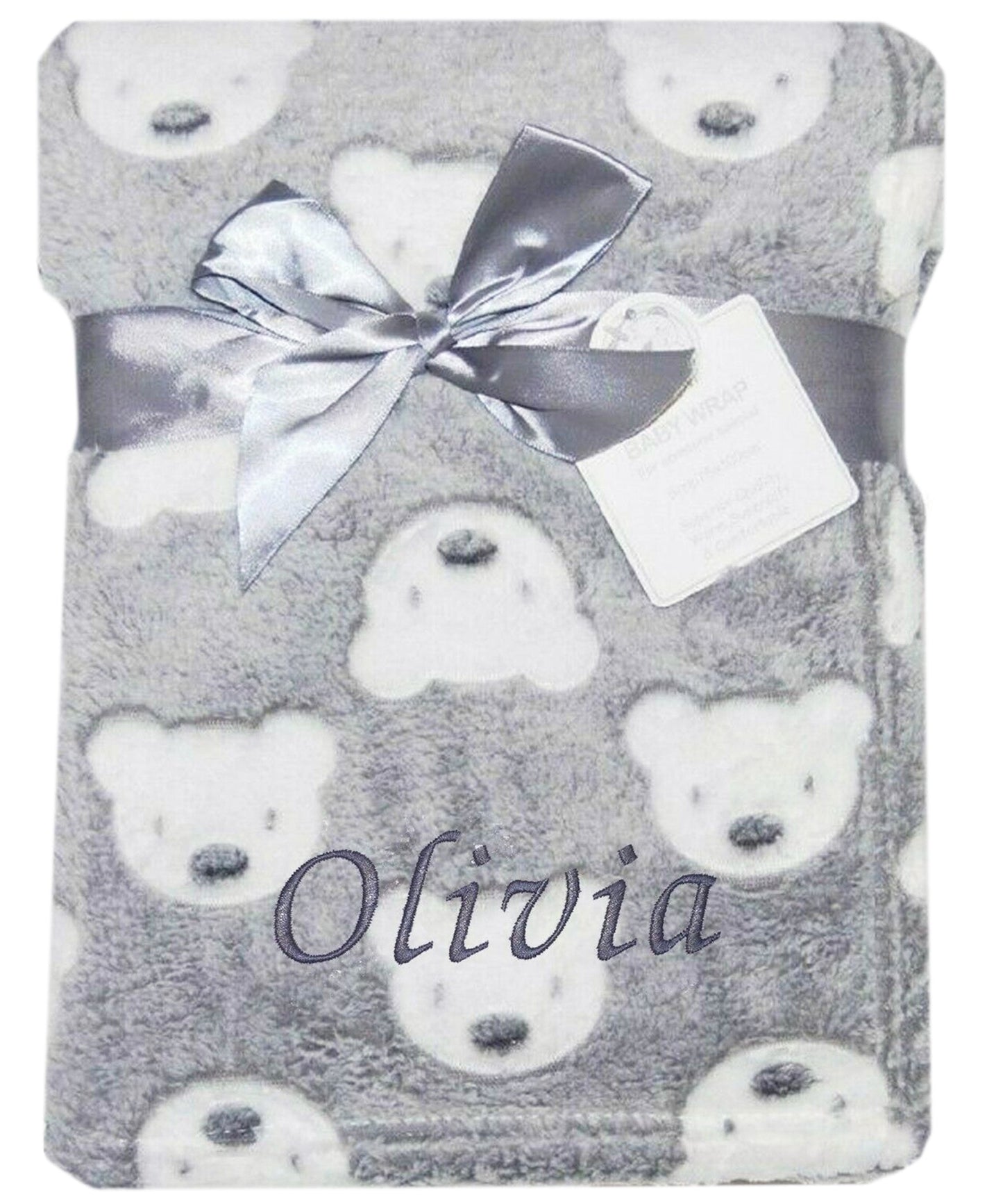 Personalised Baby Bear Face Blanket - Grey