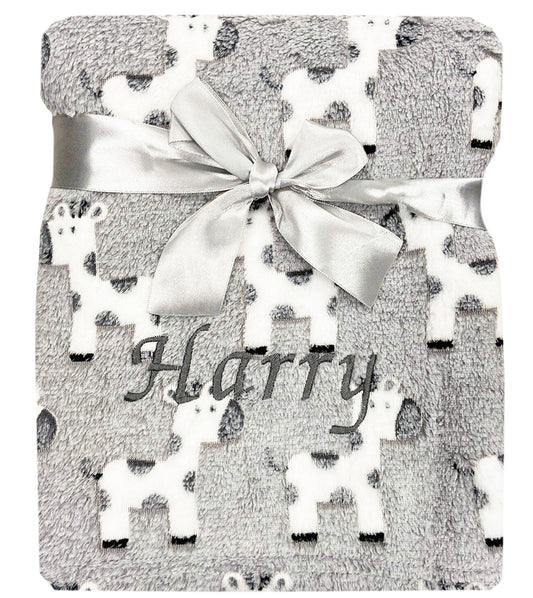 Personalised Grey Giraffe Face Blanket