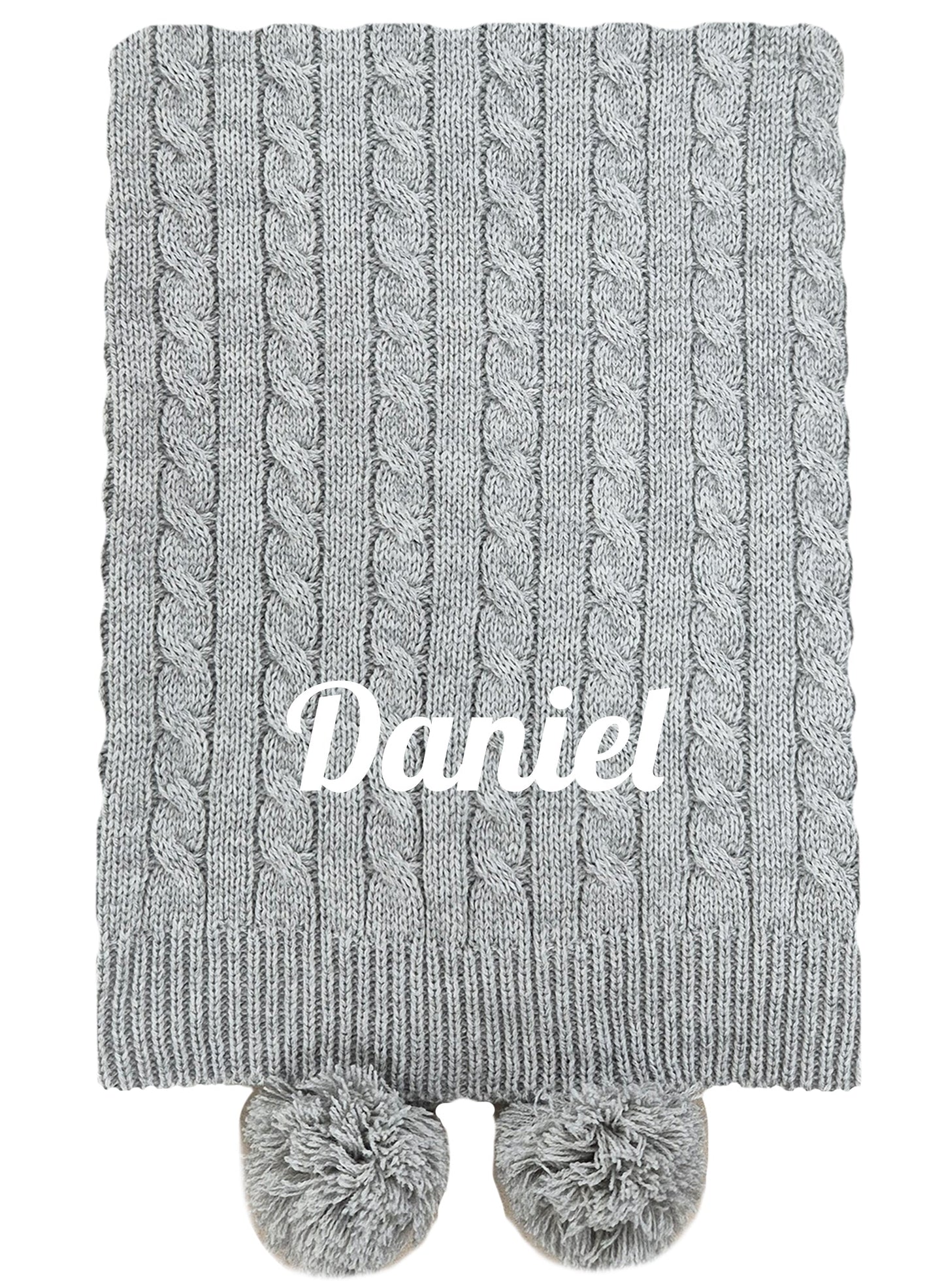 Personalised Baby Knitted Pom Pom Blanket - Grey