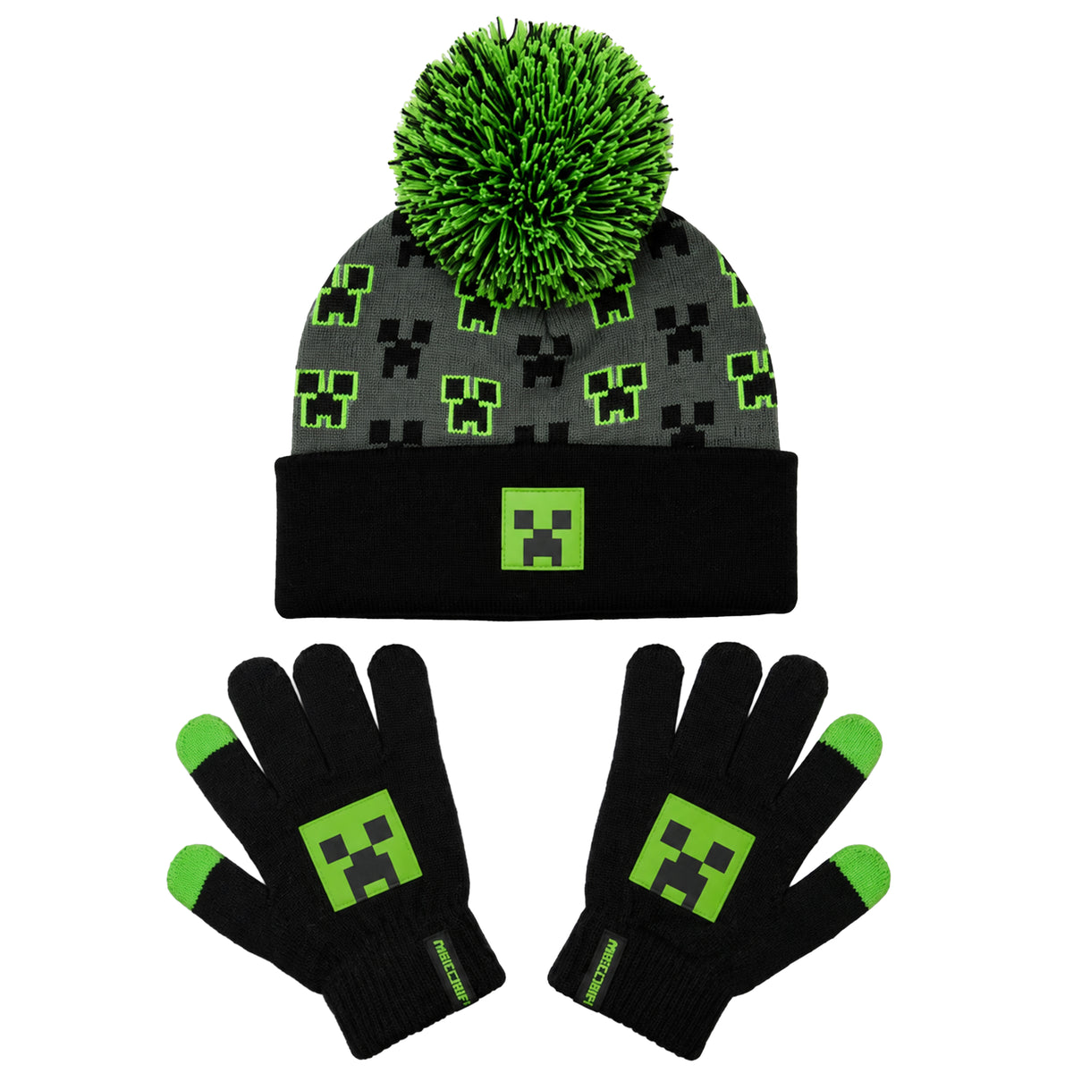 Minecraft Hat & Gloves Set - Grey