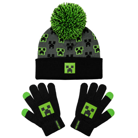 Minecraft Hat & Gloves Set - Grey
